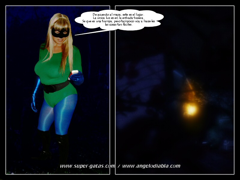 Leona de Jade, la superheroina derrotada, inconsciente, capturada en super-gatas.com
